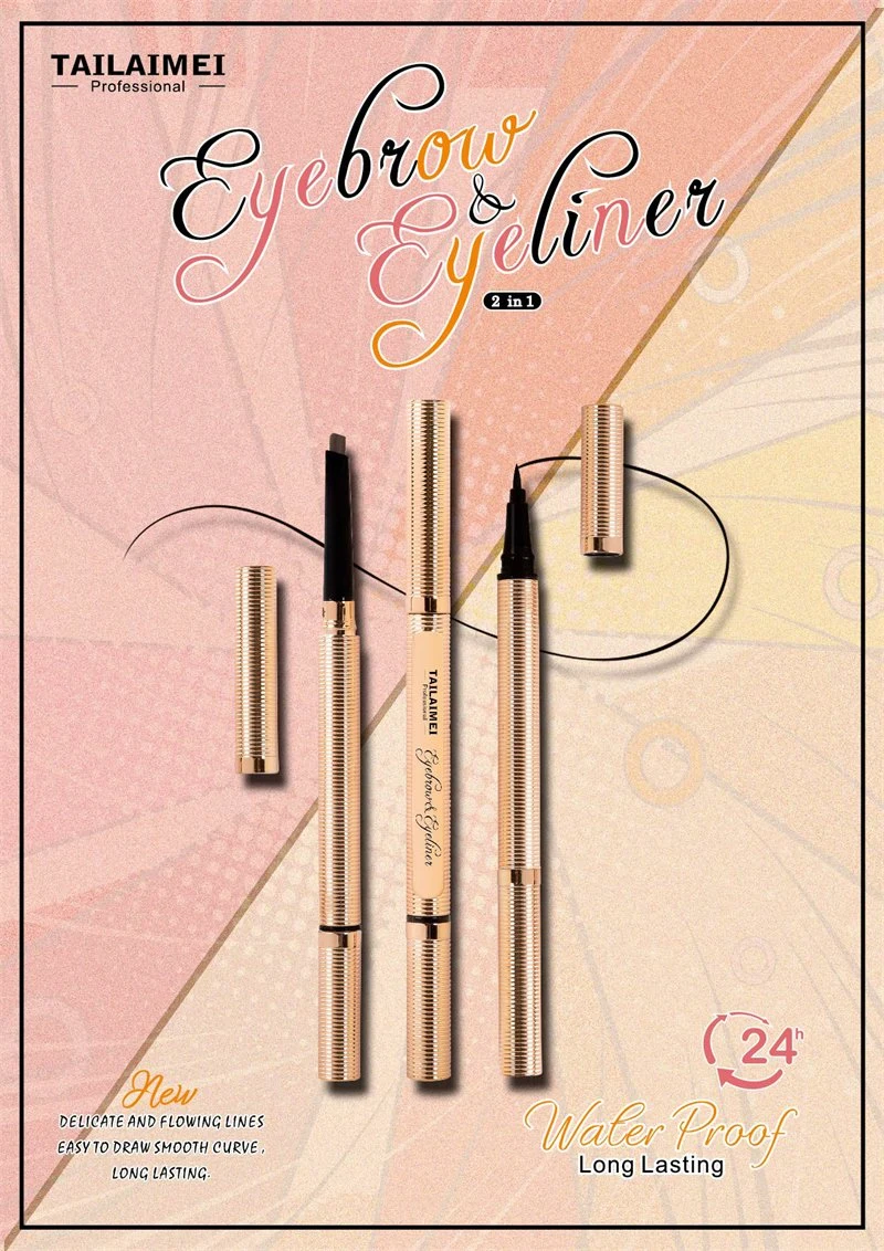 Taialaimei Custom Logo Cosmetics 2 in 1 Eyebrow and Eyeliner Pencil 4D Eyebrow 24h Long Lasting Tattoo Pen with Smooth Eyeliner Waterproof